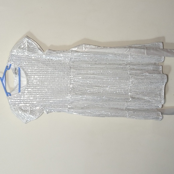 Grace Karin Sparkling Silver Sequin Tiered Dress Girls Size 10 - Picture 1 of 6